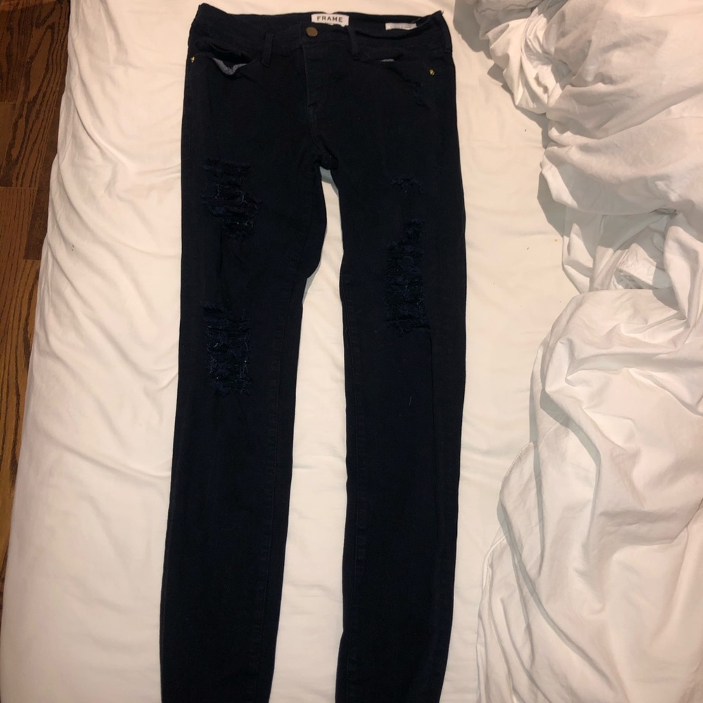 Navy Blue Frame Ripped Jeans - Picture 1 of 4
